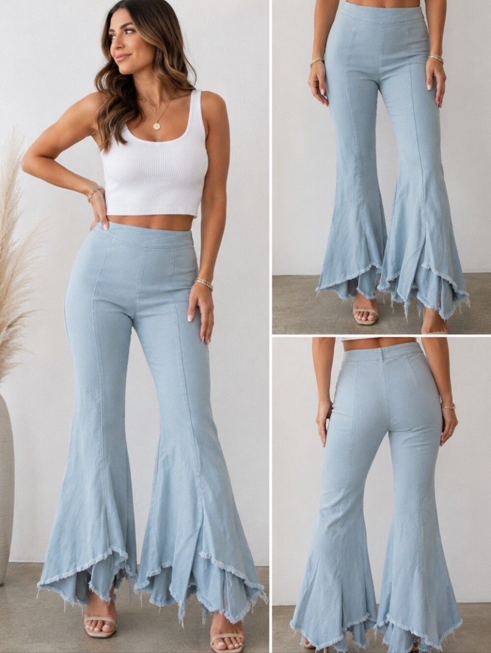 GeeGee Light Blue Flare Boot-Cut Pants